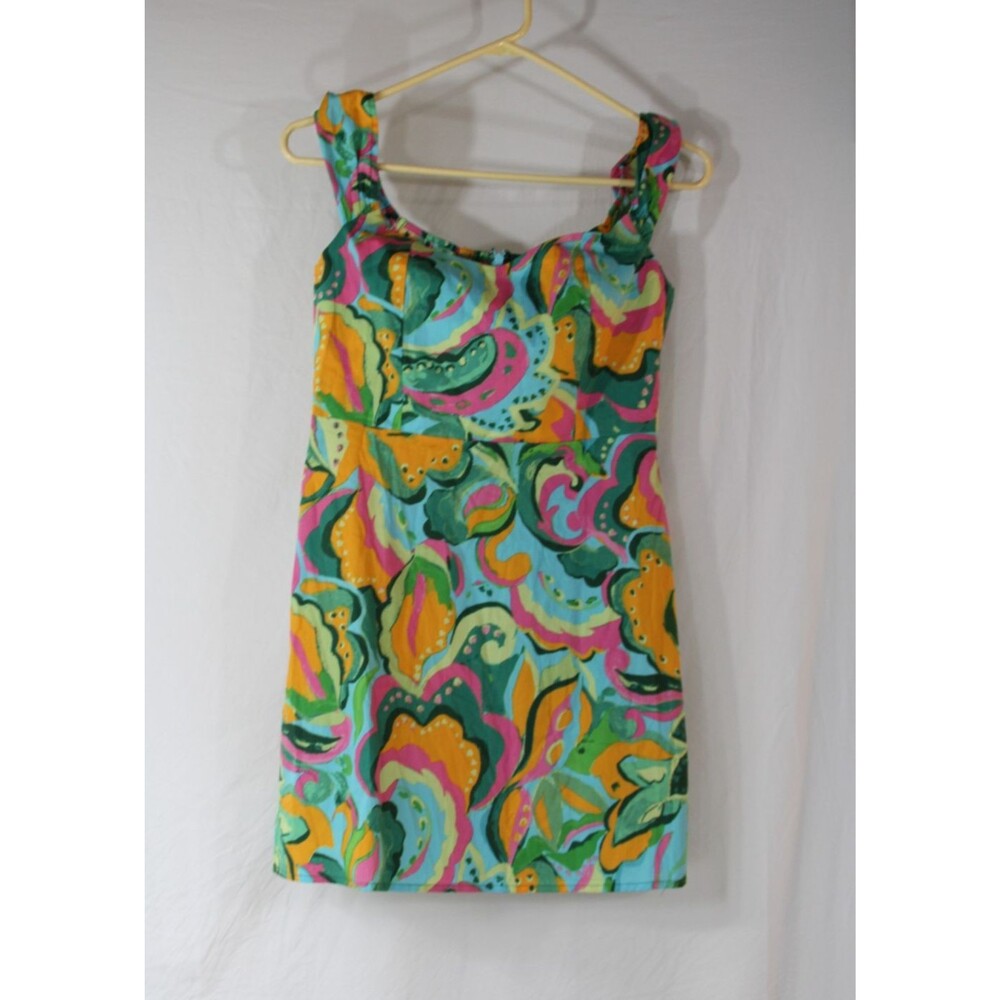 Mango Print Cap Sleeve Cotton Blend Mini Dress Multi Color Paisley Pattern S NEW
